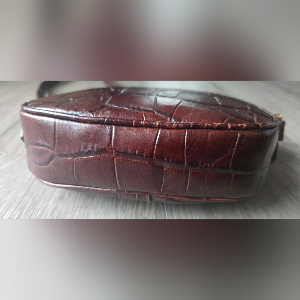 Vintage Brown Lauren Ralph Lauren Croc Embossed Leather Crossbody Gold Hardware - Picture 7 of 16